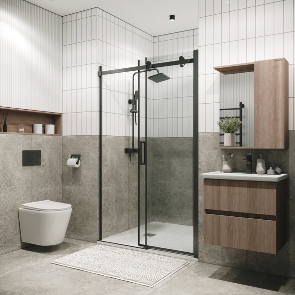 Дверь в нишу Grossman Classic 100.K33.04.100.42.00 (100х195) графит сатин,стекло прозрачное,раздвижная, 1 место