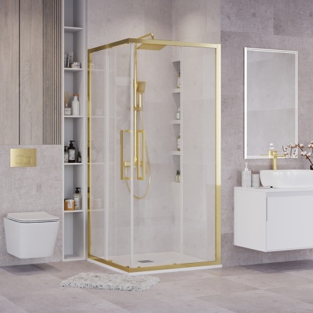 Душевое ограждение Grossman Cosmo 300.K33.02.1010.32.00 (100х100х195) квадрат,раздвижная,золото сатин,стекло прозрачное, 1 место
