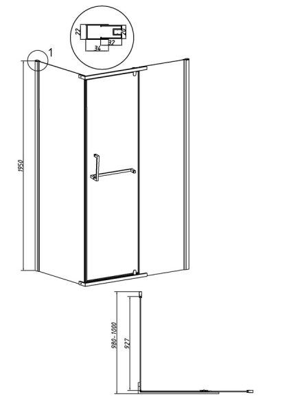 Боковая стенка Grossman Pragma 200.K33.03.100.21.02 (100х195) черный матовый,стекло шиншилла, 1 место