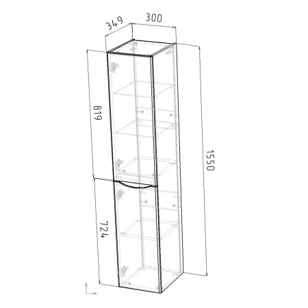Пенал подвесной "ВИСТА-30 см" левый, белый глянец