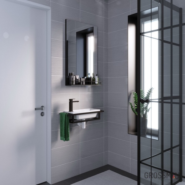 Консоль подвесная Grossman МЕТРИС-50 см черная с полотенцедержателем