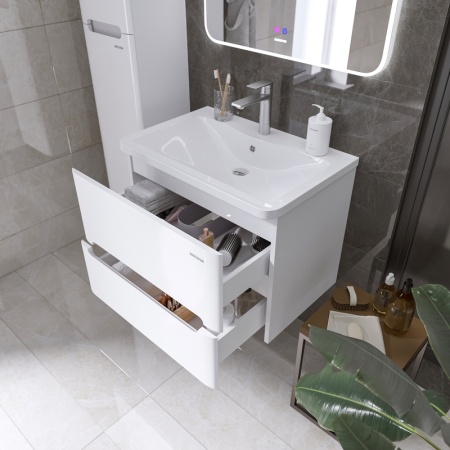 Тумба подвесная "АДЕЛЬ-НОРМА-70 см" с 2-я ящ. белый глянец (ум. Aдель-70)