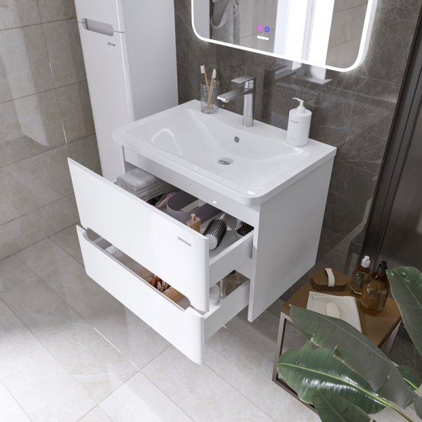 Тумба подвесная "АДЕЛЬ-НОРМА-70 см" с 2-я ящ. белый глянец (ум. Aдель-70)