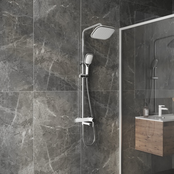 Душевая стойка Grossman Alba 500.K35.06.100/000 с верхним душем,ручной лейкой и смесителем,хром с белым,1 место