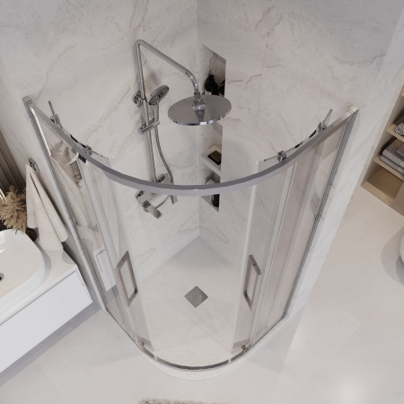 Душевое ограждение Grossman Cosmo 301.K33.02.8080.10.00 (80х80х195) четверть круга,раздвижная,хром,стекло прозрачное, 1 место