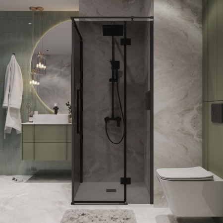 Душевое ограждение Niagara Nova NG-2832-34BLACK (100х100х195) квадрат,черный матовый,дверь распашная,стекло тонированное,1 место