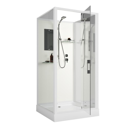 Душевая кабина Niagara Standart ST100/15Q/BK (100х100х200) квадрат,поддон 15см,распашная,проф.белый,без крыши,3 места