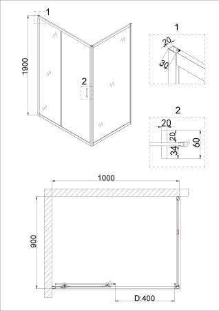 Душевое ограждение Niagara Nova NG-82-10AB-A90B 100x90x195 прямоугольник, дверь раздвижная