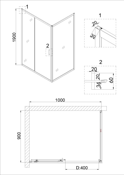 Душевое ограждение Niagara Nova NG-82-10AB-A90B 100x90x195 прямоугольник, дверь раздвижная