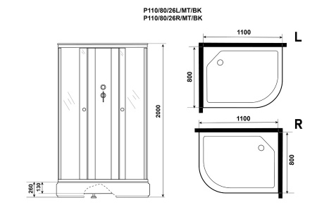 Душевая кабина Niagara Promo P110/80/26L/MT/BK (110х80х195) 4 места