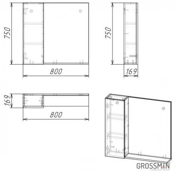 Шкаф-зеркало Grossman АЛЬБА-80 см лев веллингтон/бриз