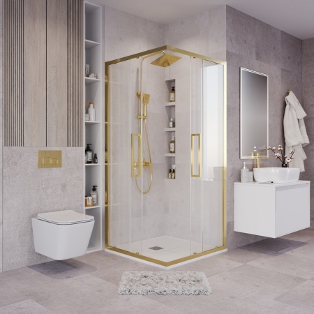 Душевое ограждение Grossman Cosmo 300.K33.02.1010.32.00 (100х100х195) квадрат,раздвижная,золото сатин,стекло прозрачное, 1 место