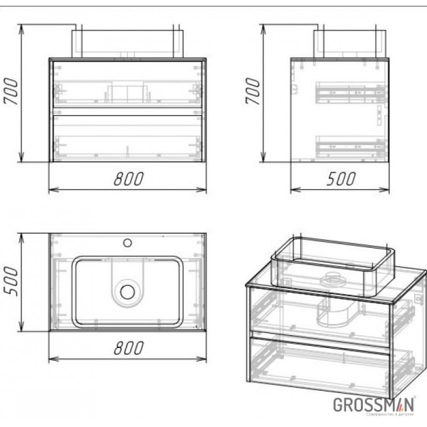 Тумба подвесная Grossman ЭДВАНС-80 см цемент светлый