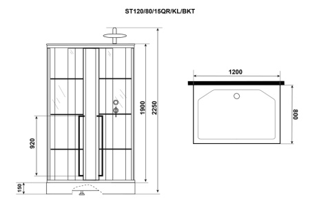 Душевая кабина Niagara Standart ST120/80/15QR/KL/BKT (120х80х225) поддон низкий(15см),черный,стекло прозрачное,3 места