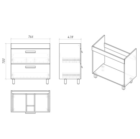 Тумба напольная "НЕО-80 см" с 2-я ящ. в краске, белая (ум.Фостер-80)