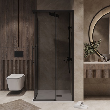 Душевое ограждение Niagara Nova NG-2828-34BLACK (80х80х195) квадрат,черный матовый,двери раздвижные,стекло тонированное,1 место