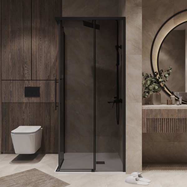 Душевое ограждение Niagara Nova NG-2828-34BLACK (80х80х195) квадрат,черный матовый,двери раздвижные,стекло тонированное,1 место