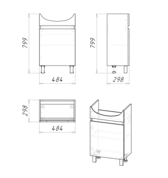 Тумба напольная "ПОЛО-50 см" (разобранный вид) дуб сонома/белая (ум.Уют-50/Рива-50)