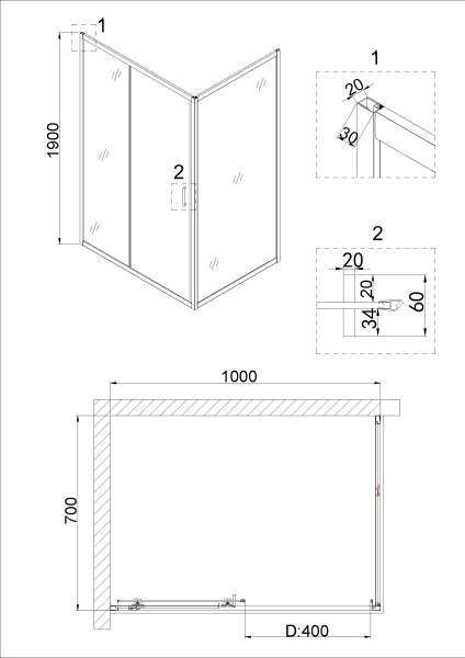 Душевое ограждение Niagara Nova NG-82-10AB-A70B 100x70x195 прямоугольник, дверь раздвижная