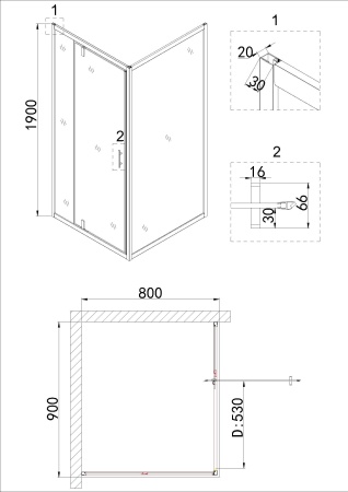 Душевое ограждение Niagara Nova NG-83-9AB-A80B 90x80x195 прямоугольник, дверь распашная