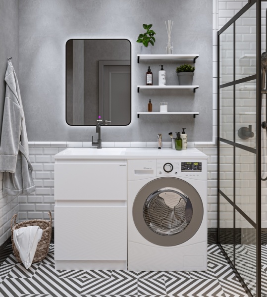 Тумба напольная "МАРСАЛ-60" под стиральную машину с 2-я ящ. белая (ум. Марсал-120)