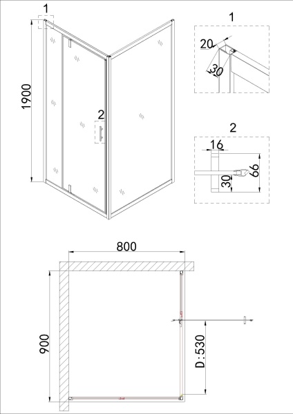 Душевое ограждение Niagara Nova NG-83-9AB-A80B 90x80x195 прямоугольник, дверь распашная