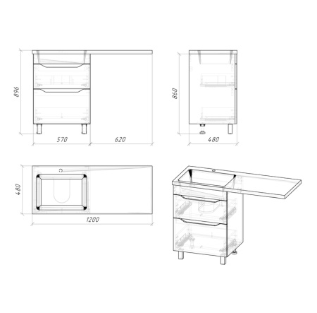 Тумба напольная "ВИЛАР-60" под стиральную машину с 2-я ящ. белая (ум. Камилла-120)