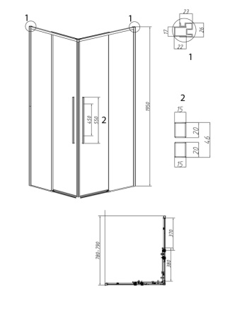 1/2 душевого ограждения Grossman Galaxy 1/2.K33.01.80.10.02 (80х195) правая,хром,стекло шиншилла, 1 место