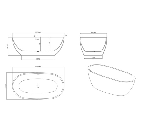 Ванна отдельностоящая Grossman Classic GR-2503M (170х87х58) цвет белый матовый,1 место