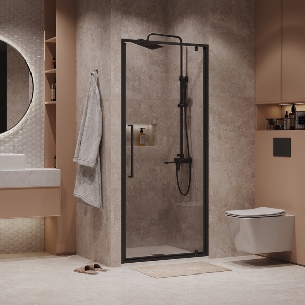 Дверь в нишу Niagara Nova NG-85-8AB (80х195) черный матовый,стекло прозрачное,дверь распашная,1 место