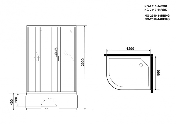 Душевая кабина Niagara NG 2310-14RBKG Без крыши