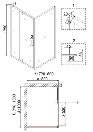 Душевое ограждение Niagara Nova NG-43-10AG-A80G (100х80х195) прямоугольник,золото,двери распашные,стекло прозрачное,2 места