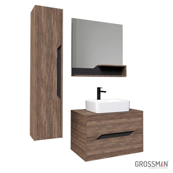 Тумба подвесная Grossman ЛАЙФ-80 см с 2-я ящиками темное/графит