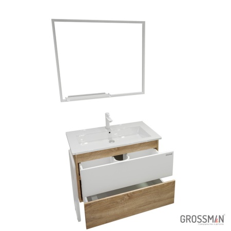 Зеркало Grossman ЛОФТ-90 см с полкой белое