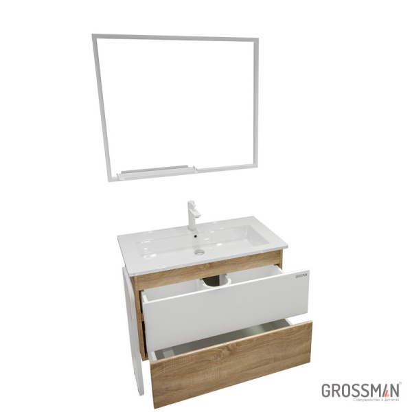 Зеркало Grossman ЛОФТ-90 см с полкой белое