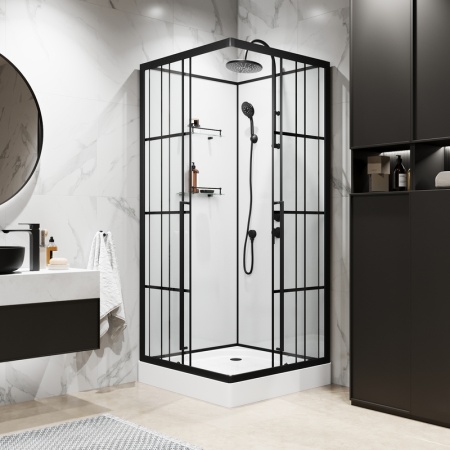 Душевая кабина Niagara Standart ST100/15QR/KL/BKT (100х100х225) низкий поддон(15см),черный,стекло прозрачное,3 места