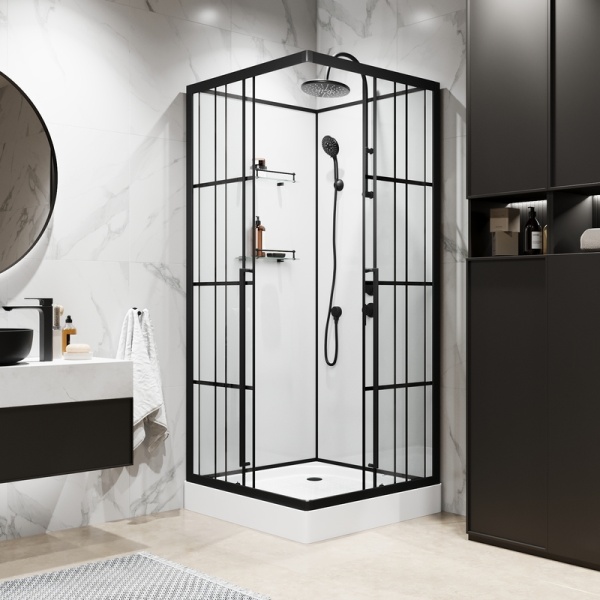 Душевая кабина Niagara Standart ST100/15QR/KL/BKT (100х100х225) низкий поддон(15см),черный,стекло прозрачное,3 места