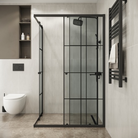 Душевое ограждение Niagara Eco NG-1018-14QKL (100х80х190) прямоугольник,раздвижное,черный,стекло клетка,1 место