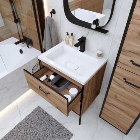 Зеркало "НЕРО-50 см" с полкой черное