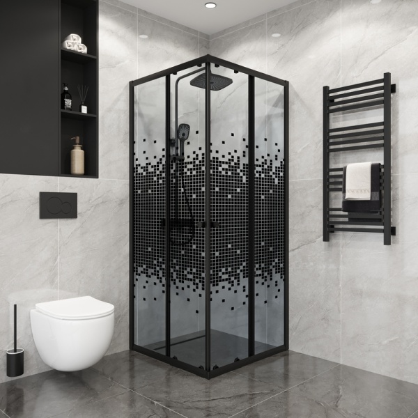 Душевое ограждение Niagara Eco NG-1008-14QBLACK (80х80х190) квадрат,раздвижное,черный,стекло мозаика,1 место