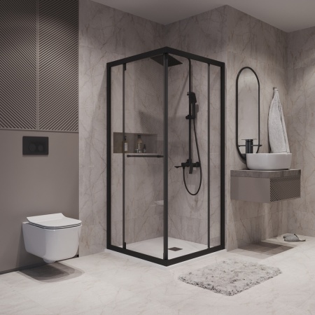 Душевое ограждение Niagara Nova NG-6833-34ВLACK (90х90х195) квадрат,черный матовый,двери раздвижные,стекло прозрачное,1 место