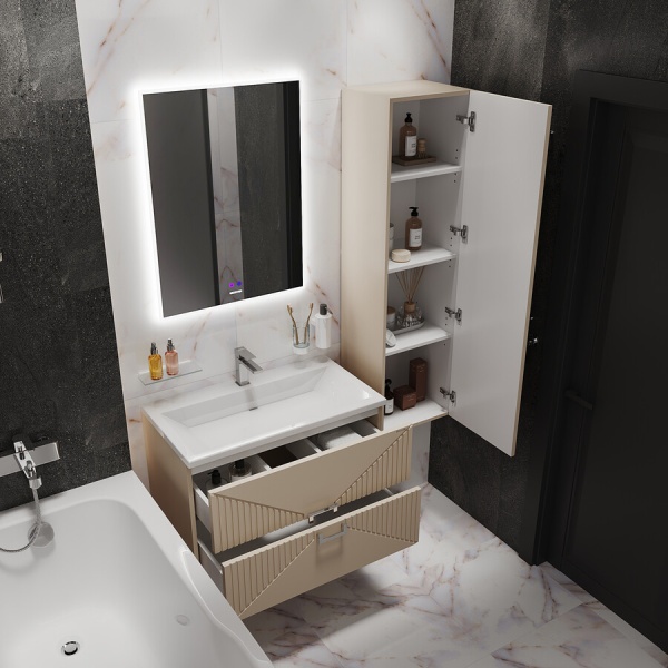 Тумба подвесная "ЛУКСОР-60 см" с 2-я ящ. беж. матовая (ум. Блисс-60 см.)