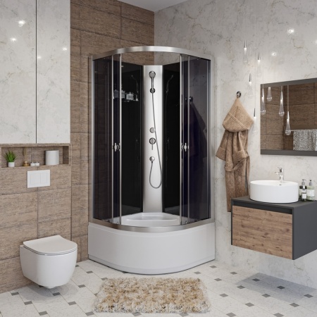 Душевая кабина Niagara Eco E80/40/TN/BK (80х80х195) высокий поддон(40см),стекло тонированное,4 места
