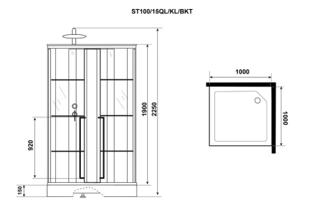 Душевая кабина Niagara Standart ST100/15QL/KL/BKT (100х100х225) низкий поддон(15см),черный,стекло прозрачное,3 места