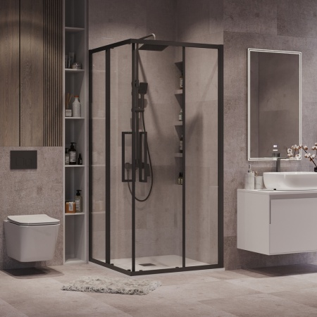 Душевое ограждение Grossman Cosmo 300.K33.02.9090.21.00 (90х90х195) квадрат,раздвижная,черный матовый,стекло прозрачное, 1 место