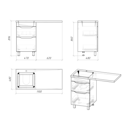 Тумба напольная "ВИЛАР-50" под стиральную машину с 2-я ящ. белая (ум. Камилла-110)