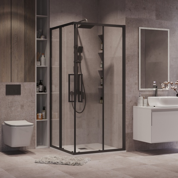Душевое ограждение Grossman Cosmo 300.K33.02.9090.21.00 (90х90х195) квадрат,раздвижная,черный матовый,стекло прозрачное, 1 место