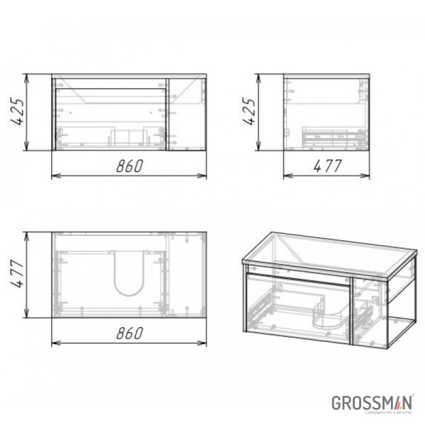 Тумба подвесная Grossman ТЕНЗА-85 см веллингтон