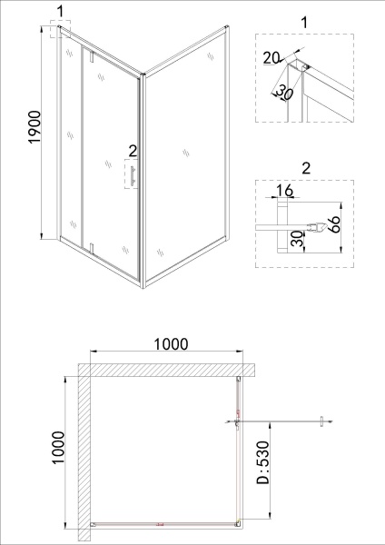 Душевое ограждение Niagara Nova NG-63-10A-A100 100x100x195 квадрат, дверь распашная