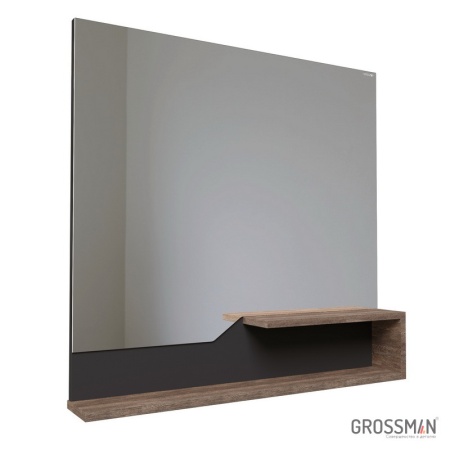 Зеркало Grossman ЛАЙФ-80 см с полками винтажное дерево темное/графит